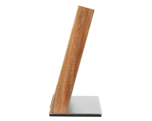 Oleio Magnetic Knife Block - Kitchen organizer made of acacia wood with magnetic strip for up to 6 knives - stainless steel base & non-slip pad - 3.8 cm thick knife block without knives - knife stand