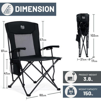 TIMBER RIDGE Folding Camping Chair Lightweight Portable Chair 150kg Capacity High Back and Mesh Back Outdoor Comfortable, Portable Beach Chair for Festival, Fishing, Garden, Picnic, Dining Area