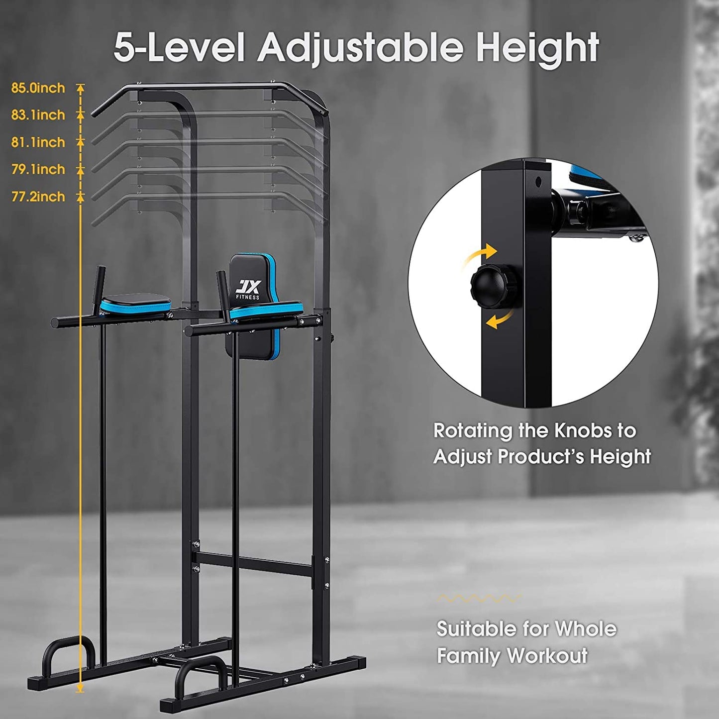 JX FITNESS Power Tower Multifunctional Dip Station Fitness Training Equipment for Pull-up Bar, Push-ups, Abdominal Training