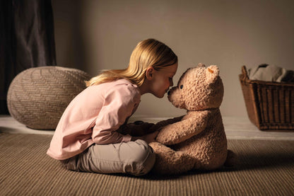 Steiff cuddly toy Jimmy teddy bear, cute plush toy for children, boys & girls, friends, stuffed animal 55 cm, light brown, 067181