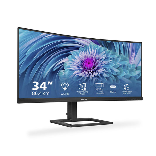 Philips 346E2CUAE - 34-inch WQHD Curved USB-C Docking Monitor (3440x1440, 75Hz, HDMI, DisplayPort, USB-C) black