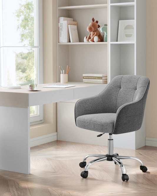 SONGMICS Home Office Chair, Swivel Desk Chair, Height Adjustable, Supports up to 110 kg, Breathable Fabric, for Study Room, Bedroom, Grey OBG019G01
