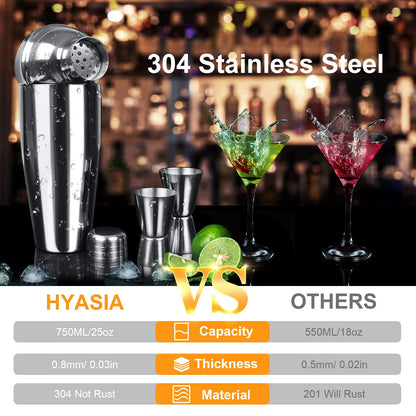 Cocktail set gifts for men Christmas - 16 piece cocktail shaker set, bartender set 750ml shaker cocktail mixing set with bamboo stand recipes, stainless steel home bar set cocktail advent calendar.