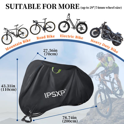 IPSXP Bike Cover, Heavy Duty 210D Oxford Bicycle Covers Waterproof, Snowproof, Dustproof, and UV Protected, Suitable for all Bike Types