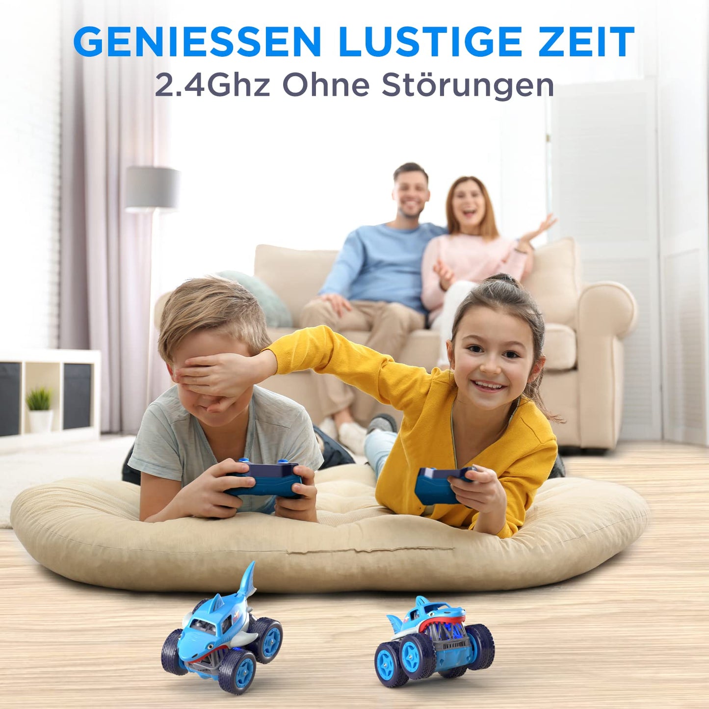 Direct loading speed adjustable Remote Control Car, RC Stunt Car 360° Rotation Flips, 2.4GHz Mini Shark Monster Truck Toy Gifts for Kids Boys Girls aged 3 years and up