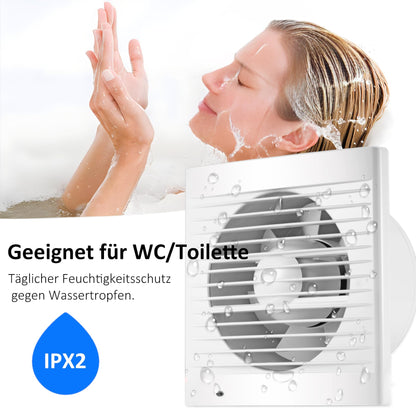 Moonjor 150mm exhaust fan for kitchen, 320m³/h IPX2 fan waterproof bathroom extractor with backdraft damper, 1m EU power cord for kitchen, bathroom, greenhouse, garage.