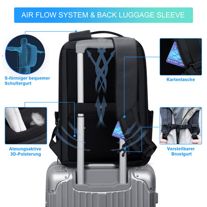 FENRUIEN Expandable Laptop Backpack with YKK zippers, 26L-38L capacity, Business Backpack for Men 15.6 inch Laptop Bag with USB Charging Port for Men and Women, Girls, Teenagers with laptop compartment.
