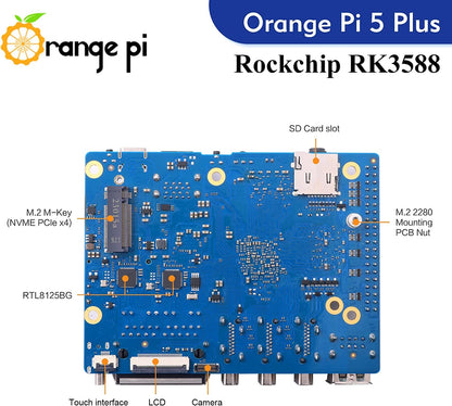 GeekPi Orange Pi 5 Plus 16GB LPDDR4/4x Rockchip RK3588 8-Core 64-Bit Single Board Computer with eMMC Socket, OPi 5 Plus Metal Case with Fan, Official OPi 5V 4A Power Supply for Orange Pi 5 Plus