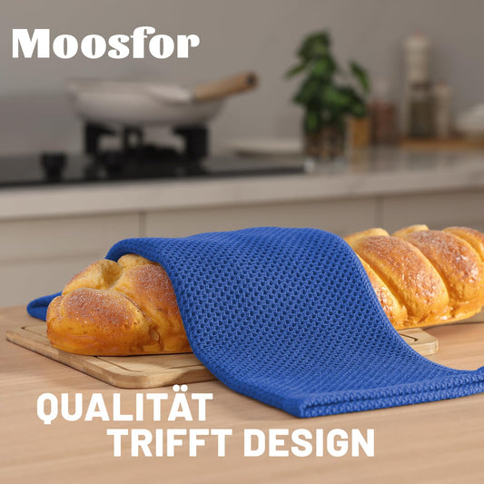 Mossfor dish towels 100% cotton, 6-pack 30 x 30 cm, Soft kitchen towels absorbent thick premium dishcloth cleaning cloth, Blue.