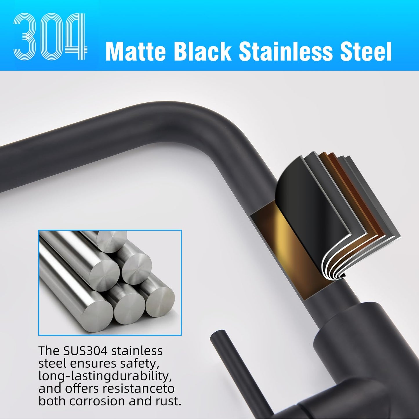 HOMELODY Black Kitchen Faucet, Pull Down Kitchen Faucet with 3 Spray Modes, Sink Faucet with Sprayer, Kitchen Faucet 360° Rotatable, Stainless Steel Mixer Tap.