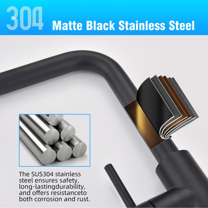 HOMELODY Black Kitchen Faucet, Pull Down Kitchen Faucet with 3 Spray Modes, Sink Faucet with Sprayer, Kitchen Faucet 360° Rotatable, Stainless Steel Mixer Tap.