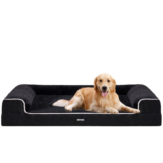 HMTOPE Orthopedic Dog Bed, Dog Sofa, High Edge, Dog Pillow, Dog Basket, Detachable and Washable, Large Dogs & Medium Dogs-120x85x22cm, Gray
