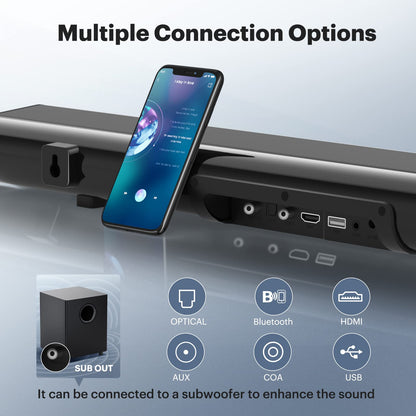 LEFANDI Soundbar for TV devices, Bluetooth speaker PC soundbar 2.1 channel surround sound home theater sound system remote control with AUX, HDMI ARC, USB, Coaxial, Optical for Phone, Computer, TV.