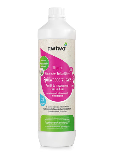awiwa flush Camping Toilet Additive for Flush Water Tank (1.0l) - microbiological flush water additive for camping toilets - highly effective concentrate for hygienic cleanliness & long-lasting freshness