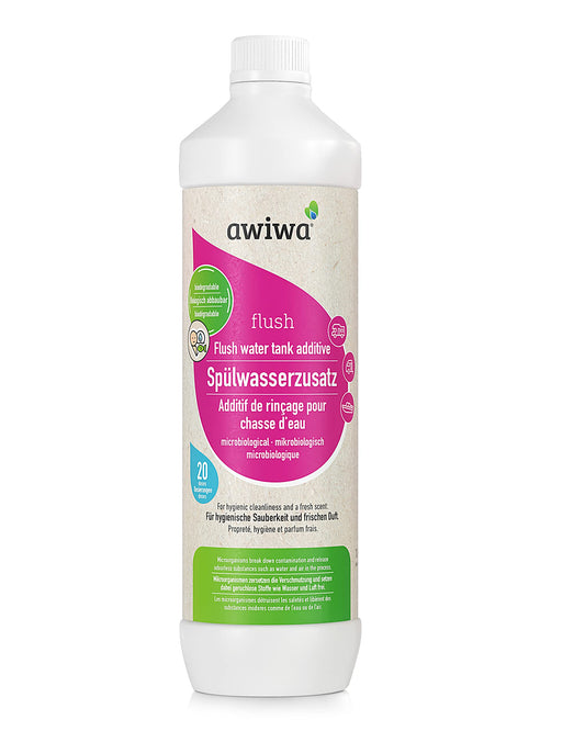 awiwa flush Camping Toilet Additive for Flush Water Tank (1.0l) - microbiological flush water additive for camping toilets - highly effective concentrate for hygienic cleanliness & long-lasting freshness
