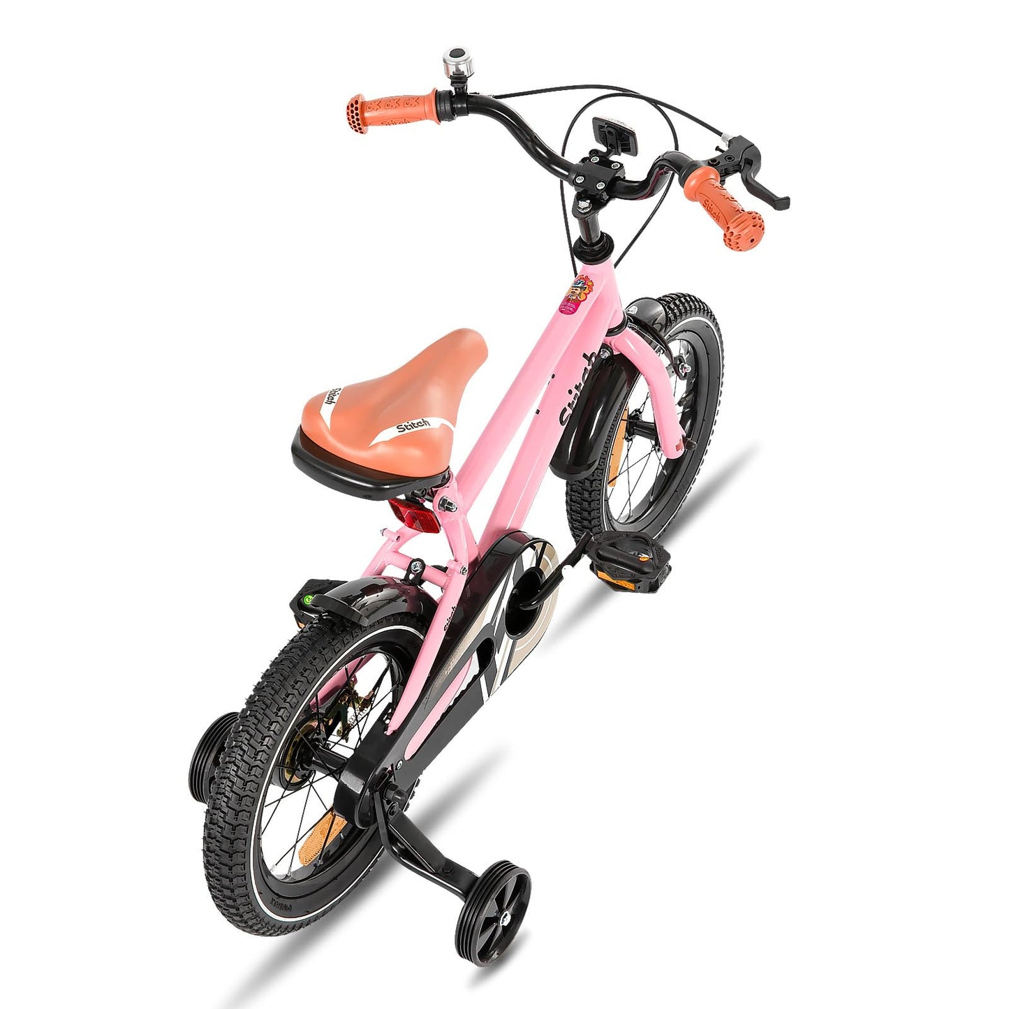 The STITCH 16-inch children's bike for 5-7 year old boys, 16-inch bike for boys with training wheels, Pink.