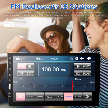 Car stereo 1 Din with Bluetooth hands-free calling IOS/Android Mirror Link 9 inch touchscreen, with Bluetooth FM Radio USB/AUX/TF/EQ/7 Colors Light Steering wheel control + Rearview camera Microphone