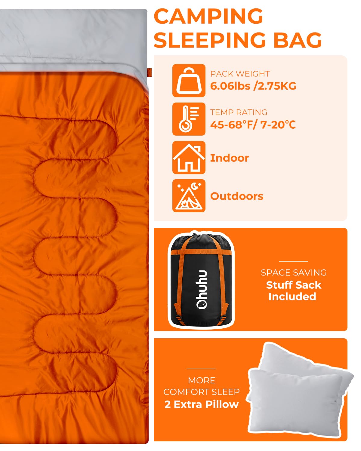 Sleeping Bag Outdoor Double Sleeping Bag - Ohuhu Blanket Sleeping Bag Winter for Adults 2 People and Carrying Bag, Comfortable Temperature for Outdoor Camping