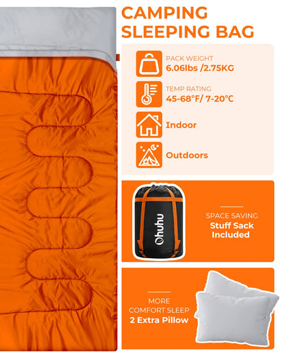 Sleeping Bag Outdoor Double Sleeping Bag - Ohuhu Blanket Sleeping Bag Winter for Adults 2 People and Carrying Bag, Comfortable Temperature for Outdoor Camping