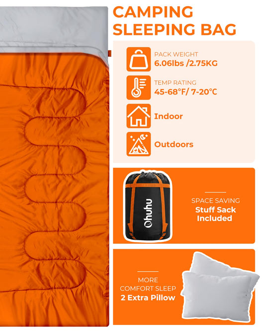 Sleeping Bag Outdoor Double Sleeping Bag - Ohuhu Blanket Sleeping Bag Winter for Adults 2 People and Carrying Bag, Comfortable Temperature for Outdoor Camping