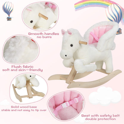 WOLTU Baby Rocking Horse Rocking Animal Rocking Seat Plush Rocking Toy with Strap, PP Cotton, White+Pink