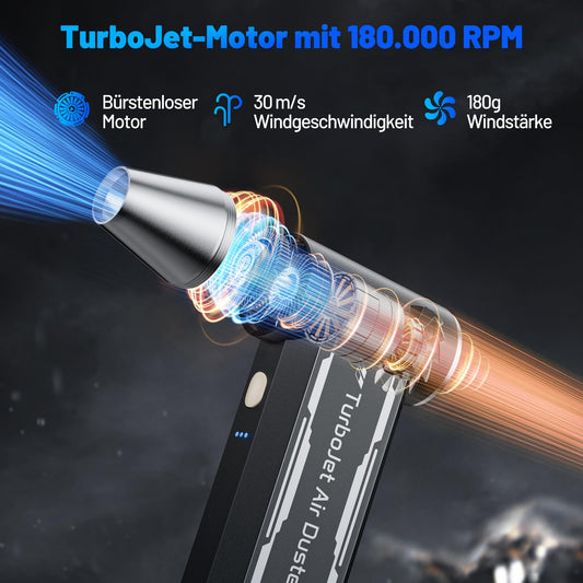 L8 Electric Air Blower 180,000 RPM Air Duster with 4-Speed TurboJet Mode, 8000mAh Battery & PC Cleaning Air Pressure Kit, Compressed Air Duster for Desktop, PC, Keyboard, Laptop, Car