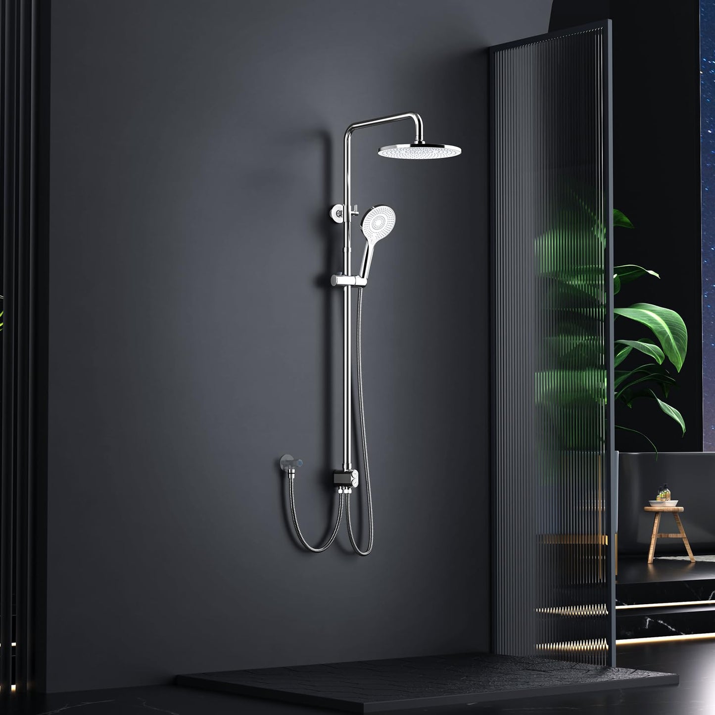 Rainsworth rain shower without fittings Chrome, 25 cm round rain shower and 3 spray modes shower head, shower system, shower column shower set for shower