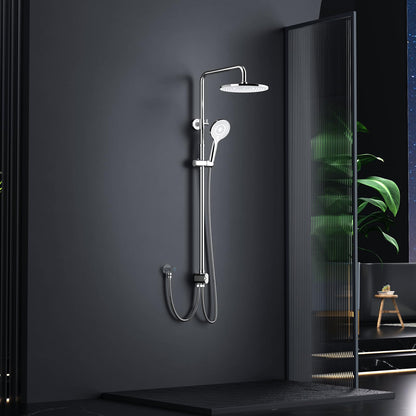 Rainsworth rain shower without fittings Chrome, 25 cm round rain shower and 3 spray modes shower head, shower system, shower column shower set for shower