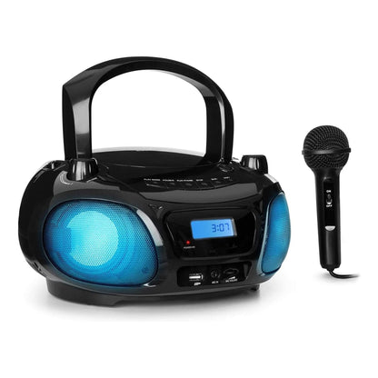 Auna portable radio for children with CD player, microphone and USB, 3W boombox with Bluetooth function, AUX/FM radio portable with LED display, MP3, 5.0 streaming, CD radio for girls and boys.