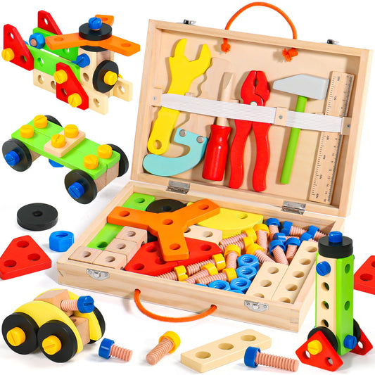 Rtomry Toys for Ages 3+ Tool Set for Kids Montessori Toys for Ages 3+ Boys Girls Wooden Role Play Toolbox Gifts for Kids