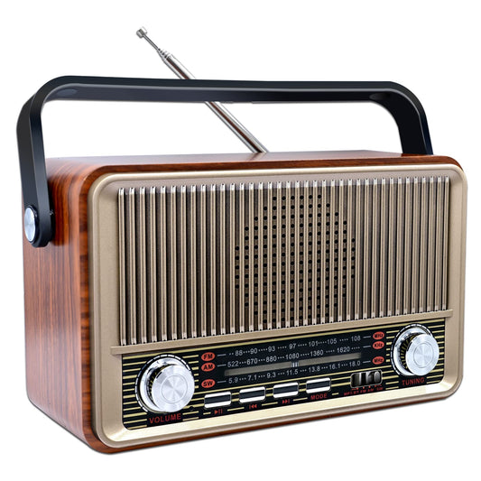 Sentasi Retro Bluetooth 5.0 Radio - Nostalgic AM SW FM vintage device with 1200mAh rechargeable battery, USB/TF support - For kitchen, office, and home