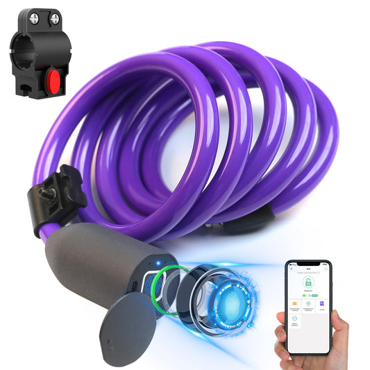 Anweller bike lock with fingerprint, 1.5m cable lock waterproof portable with bike lock holder, smart lock recordable with 20 fingerprints, anti-theft security made of 12mm steel wire.