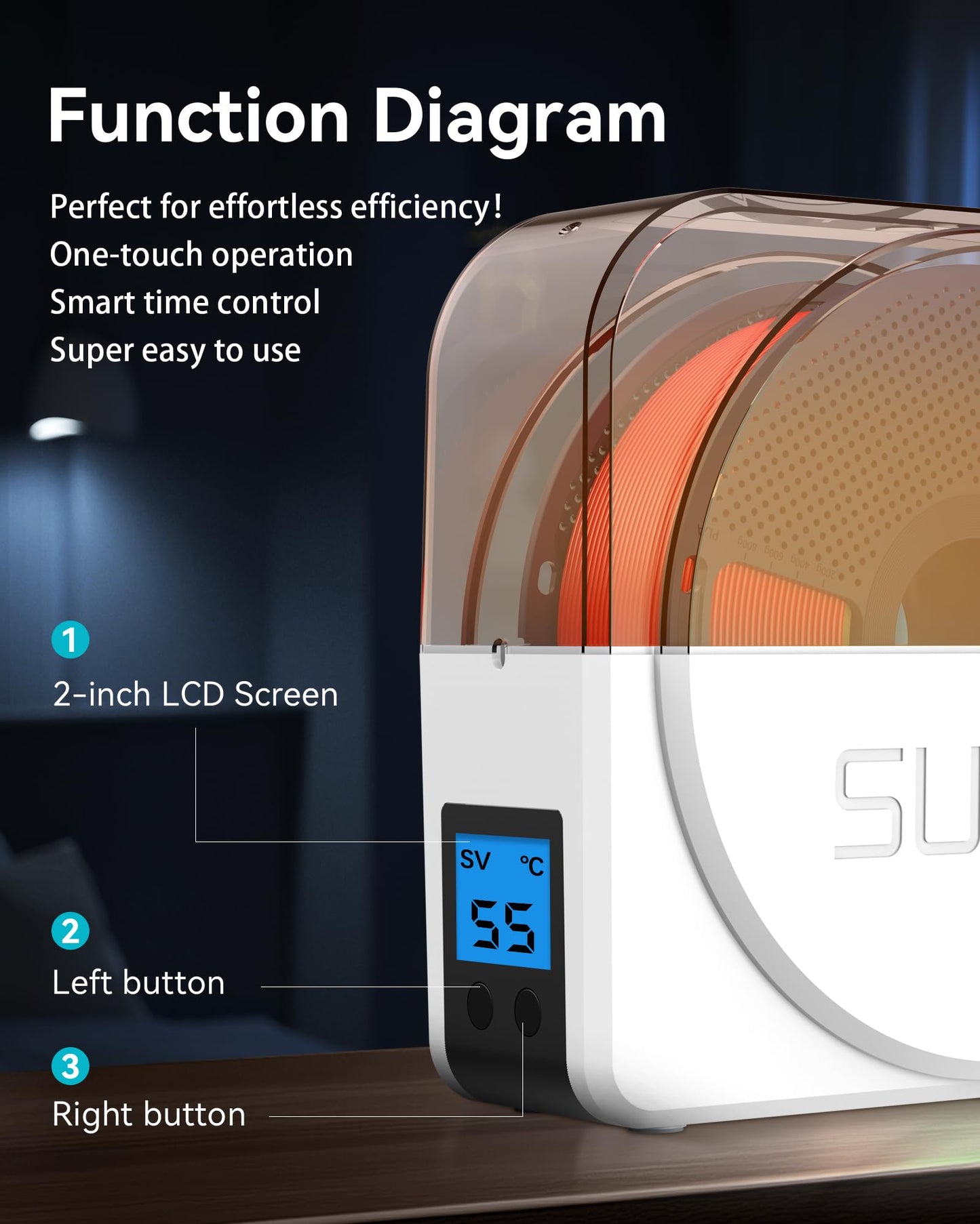 SUNLU 3D Printer Filament Dryer S1 Plus, Built-in Circulating Fan, 3D Filament Dryer for PLA/PETG/TPU and other filaments, 3D Filament Drying Box for 1.75mm/2.85mm/3.00mm. (White)