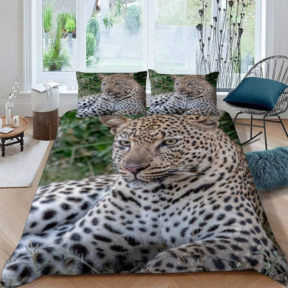 Bed Linen 135×200 3D Print 2pcs South African Cheetah Bedding Sets Soft Cozy Microfiber with Zipper Black-Beige Spots Summer Duvet Cover with 1 Pillowcase 80x80 Boys Girls