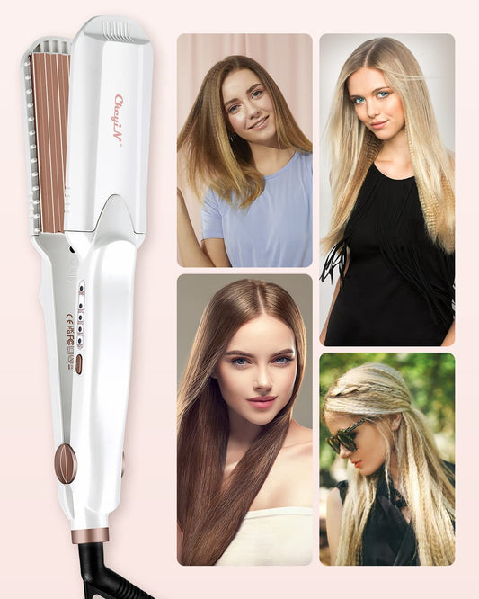 CkeyiN Hair Crimping Iron with 3 Interchangeable Plates, Hair Waver for Fluffy Hairstyle, Curling Iron for Women Adjustable Temperature Hair Straightener Curling Wand Corn Styling Tool