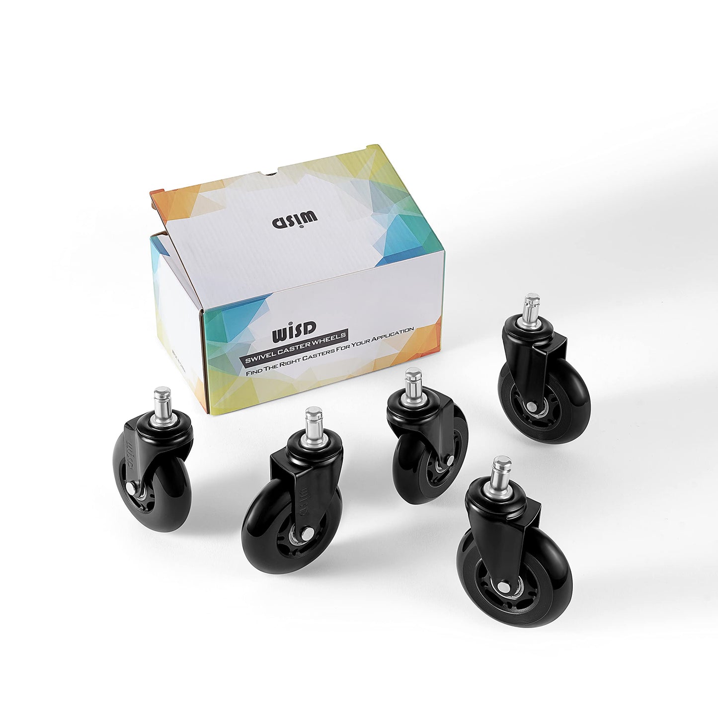 WISD Office Chair Wheels 5-Pack, Hard Floor Casters for Office Chair, 11mm x 22mm Stem, Quiet & Scratch-Free Heavy Duty Rubber Casters for Desk Chair, Universal Fit (Not for IKEA)