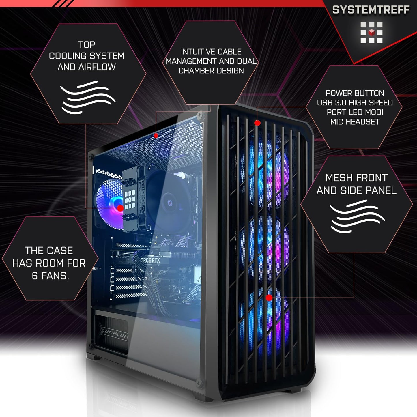 SYSTEMTREFF Gaming PC AMD Ryzen 7 5700X 8x4.6GHz | Nvidia RTX 5060 8GB DX12 | 1TB M.2 NVMe | 32GB DDR4 RAM | Windows 11 | WLAN Desktop Computer for Gamers, Gamers & Streamers