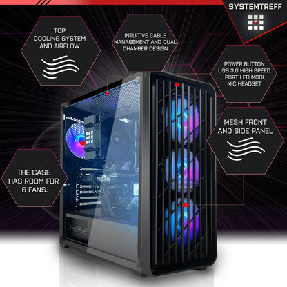 SYSTEMTREFF Gaming PC AMD Ryzen 7 5700X 8x4.6GHz | Nvidia RTX 5060 8GB DX12 | 1TB M.2 NVMe | 32GB DDR4 RAM | Windows 11 | WLAN Desktop Computer for Gamers, Gamers & Streamers