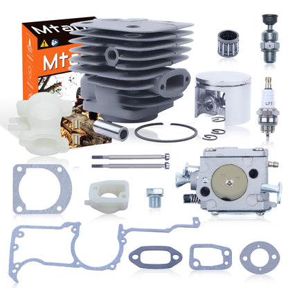 52 mm Big Bore Cylinder Piston Carburetor Rebuild Kit for Husqvarna 266XP 266 266SE XP SE 61 Pieces Chainsaw Intake Spacer Manifold Adapter Gasket Set with Decompression Valve