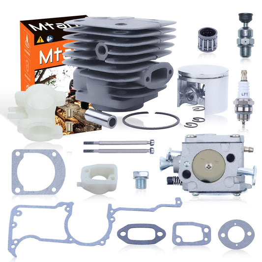 52 mm Big Bore Cylinder Piston Carburetor Rebuild Kit for Husqvarna 266XP 266 266SE XP SE 61 Pieces Chainsaw Intake Spacer Manifold Adapter Gasket Set with Decompression Valve
