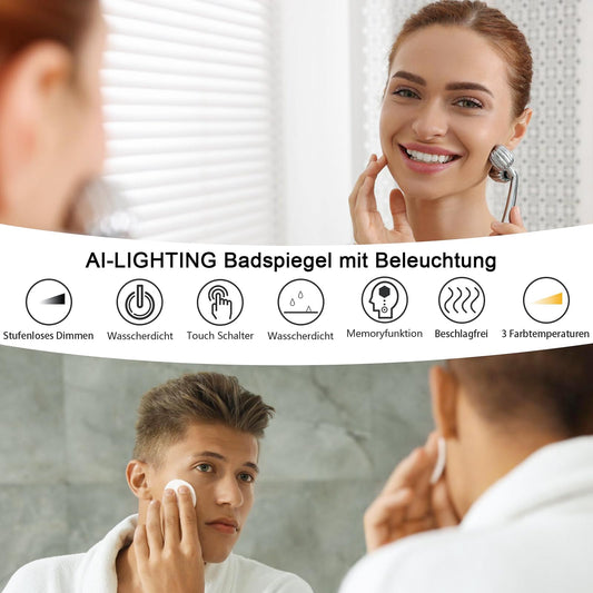 AI-LIGHTING LED bathroom mirror with lighting 50cm round illuminated mirror Anti-fog wall mirror with lighting with 3 light color dimmable 3000K/4500K/6400K