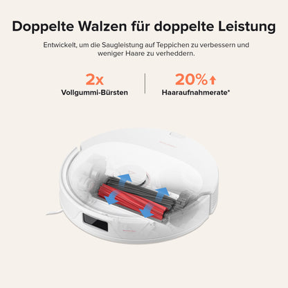 Roborock Q8 Max+ robot vacuum with auto-empty station, DuoRoller brush, 5500Pa suction power, 2.5L dust bag, 350mL water tank, PreciSense LiDAR navigation (White)