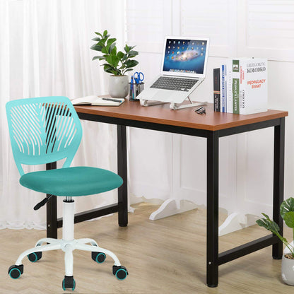 LeMonde office chair, adjustable height computer chair, fabric seat swivel chair armless for study, Aqua.