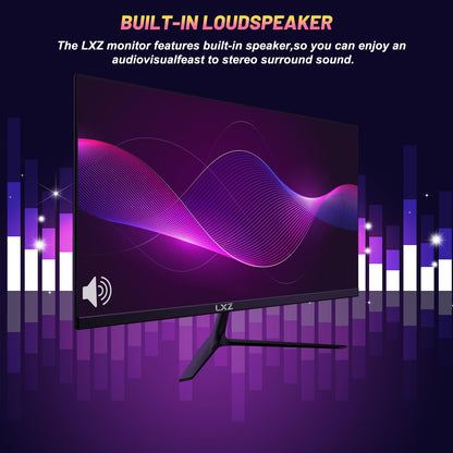 LXZ 24.5-inch gaming monitor with 200Hz refresh rate, Full HD 1080p resolution, 1ms response time, DP/HDMI inputs, eye care technology, and wall mount compatibility.