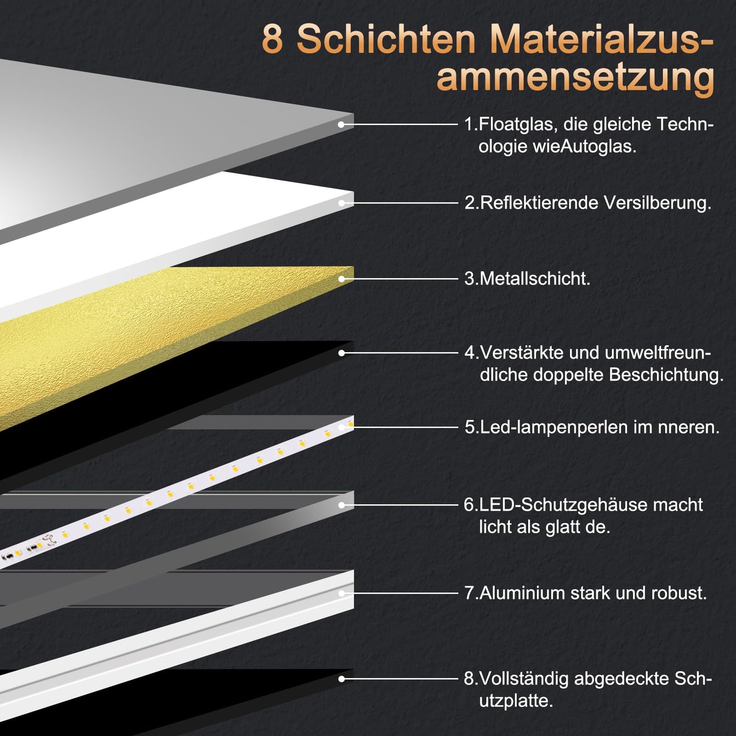 Trinity mirror with lighting, 50x70cm LED bathroom mirror with lighting, bathroom mirror with touch switch, bathroom wall mirror.