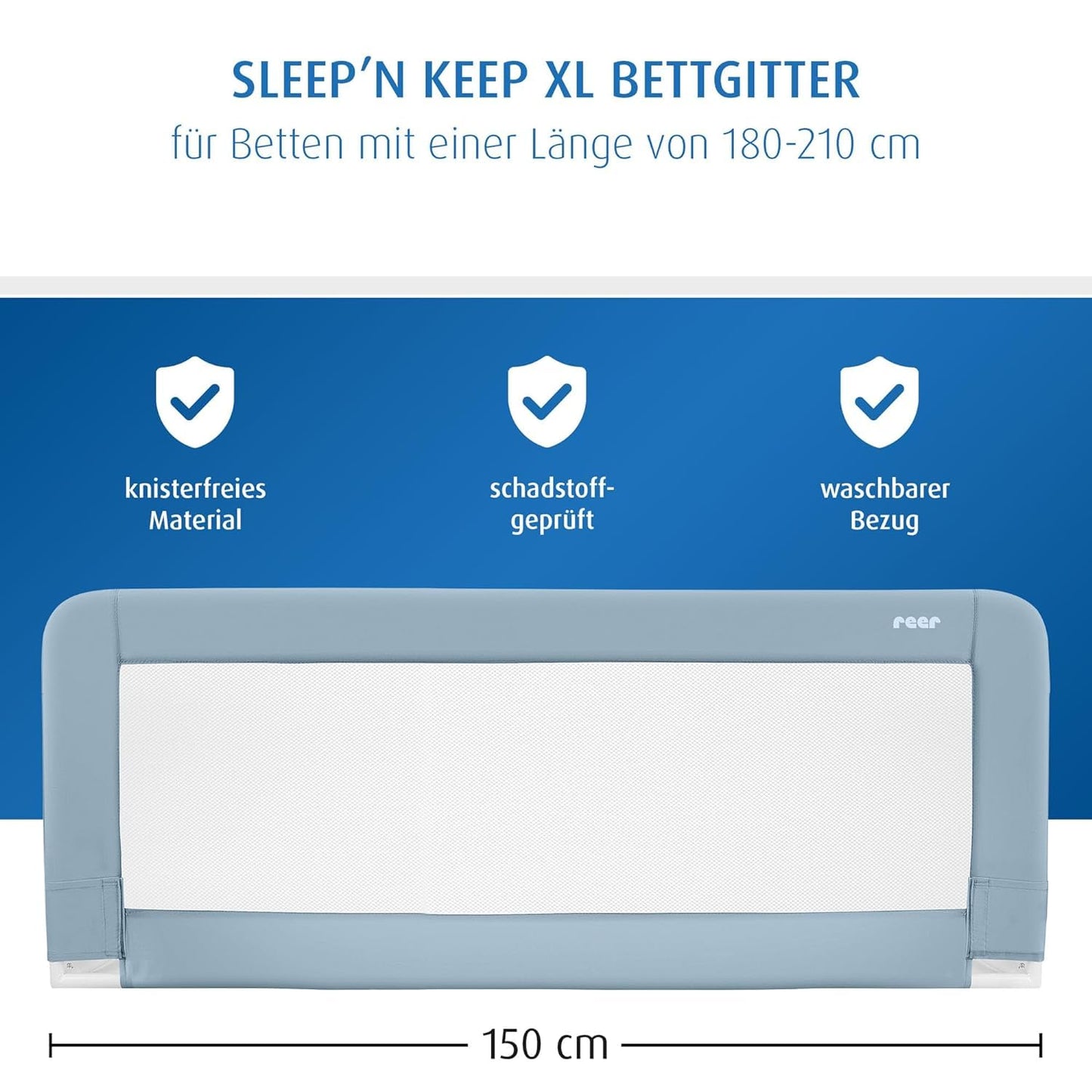 Reer Sleep'n Keep, bed guard rail for baby bed, 150 cm length for beds 180-210 cm long.