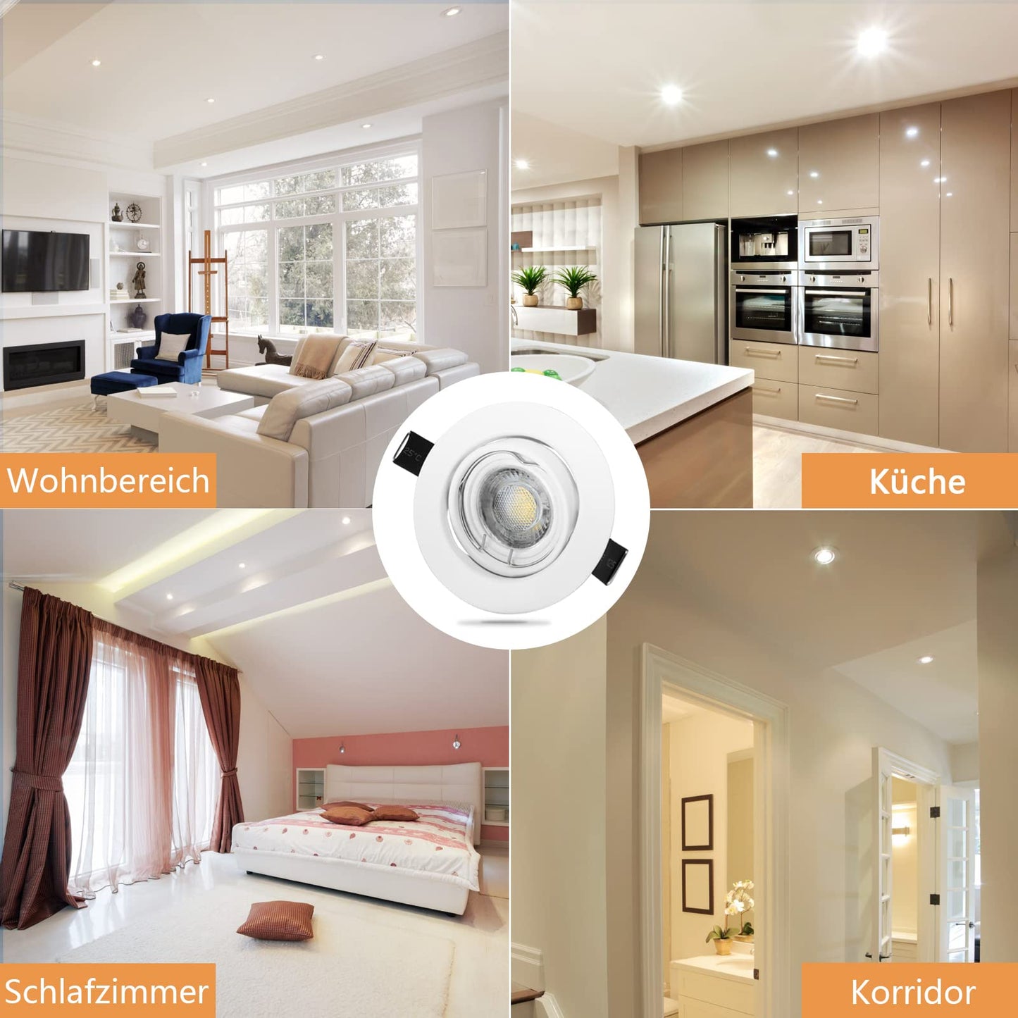 Unikcst 10 pack Dimmable LED Recessed Lights 230V Ultra Flat Swivel Ceiling Spots Round White Recessed Spot 68mm hole diameter, incl. 6W LED Module Neutral White