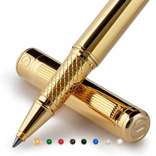 Scrivener Rollerball pen High-quality rollerball pen with real gold plating, black Schmidt replacement refill, gift box, office set, Beautiful Professional (Gold)