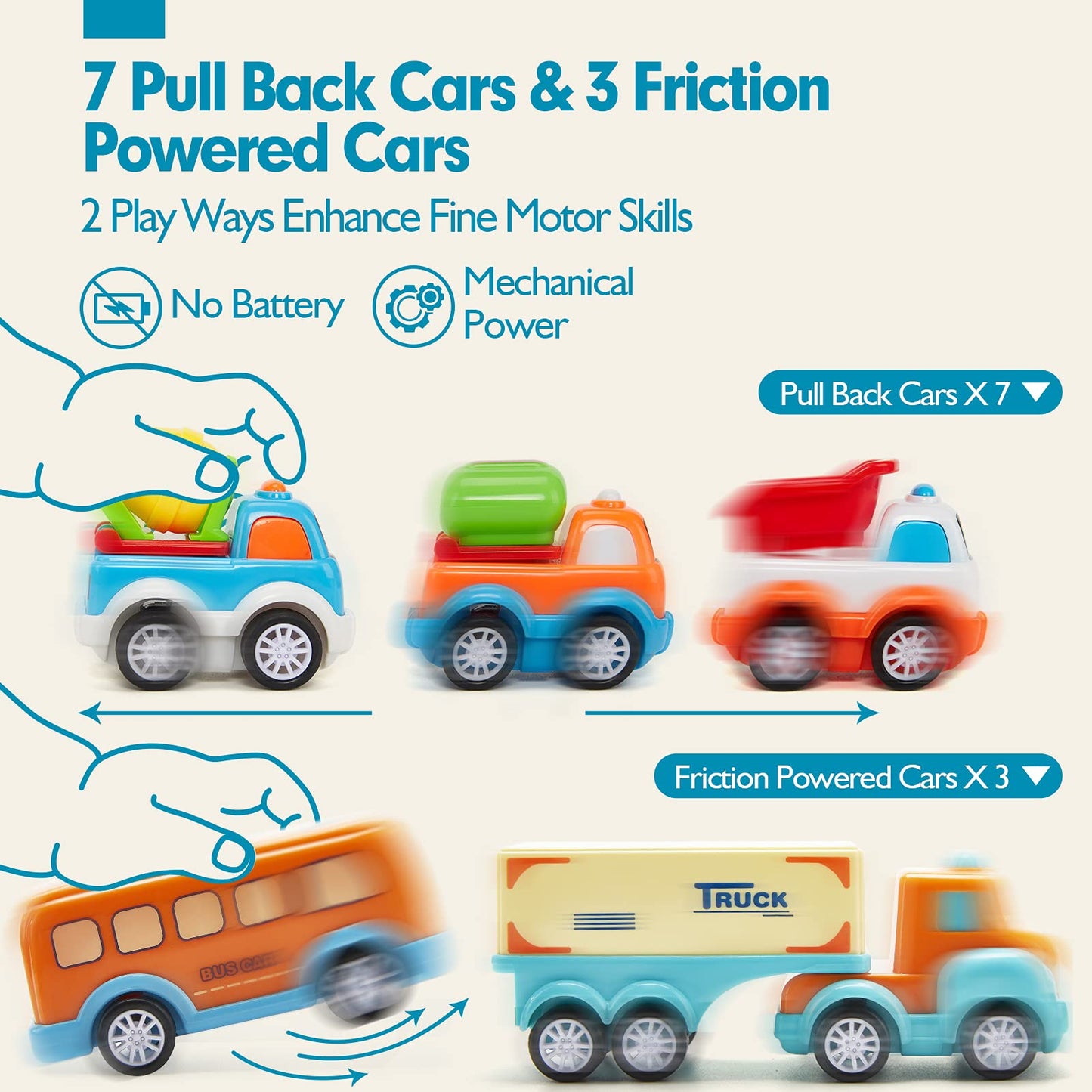 Hahaland car toy for 3 4 5 year olds, truck toy with lights and music, 10 in 1 cars transporter set kids toy, toy car gift for 3 4 5 year old boys girls.