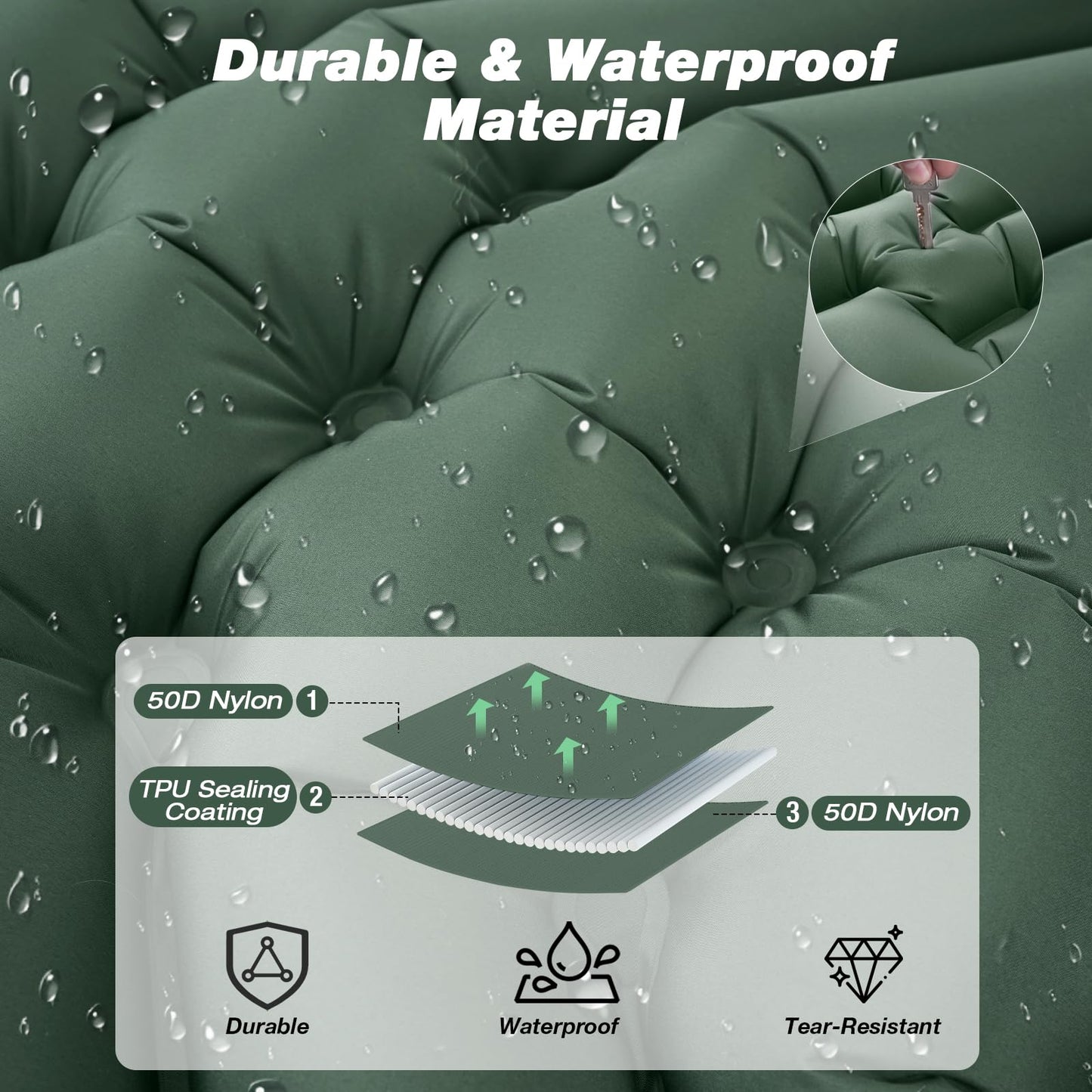 Self-inflating sleeping mat, JATEKA inflatable mat for 2 people for camping. Sleeping mat with pillow & foot pump. Compact lightweight air mattress for camping, backpacking, hiking, and travel tent.